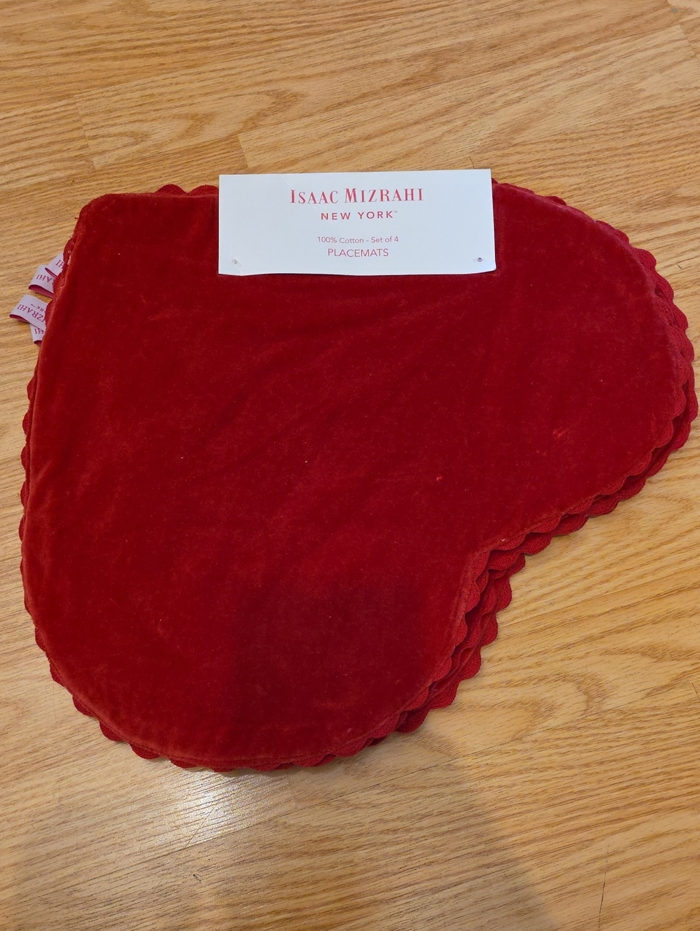 Isaac Mizrahi Deep Red Velvet Heart Placemats - Set of 4